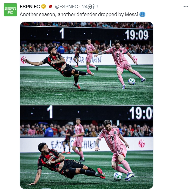 名場面記錄！ESPN曬照：又一個賽季，又一名后衛(wèi)被梅西扣倒